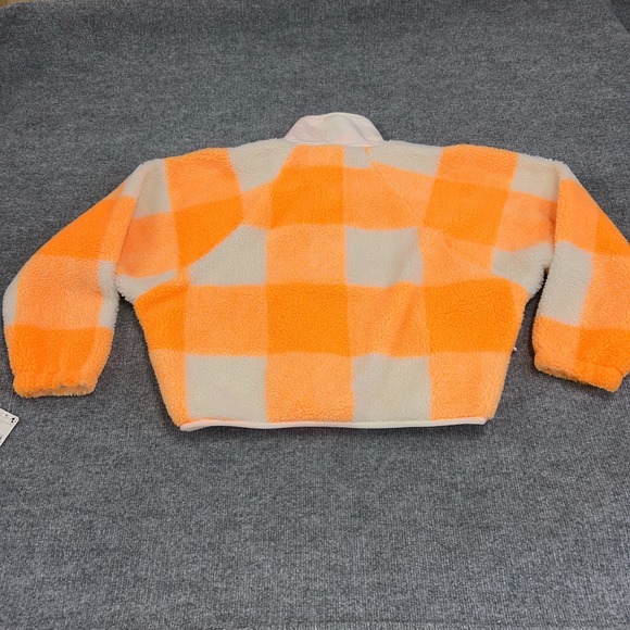 Free People FP Movement Jacket Women XS Electric Orange Hot Gingham Check Sherpa - Picture 7 of 8